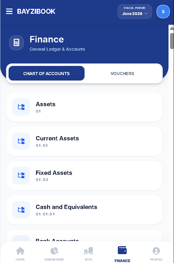 BayziBook finance screen