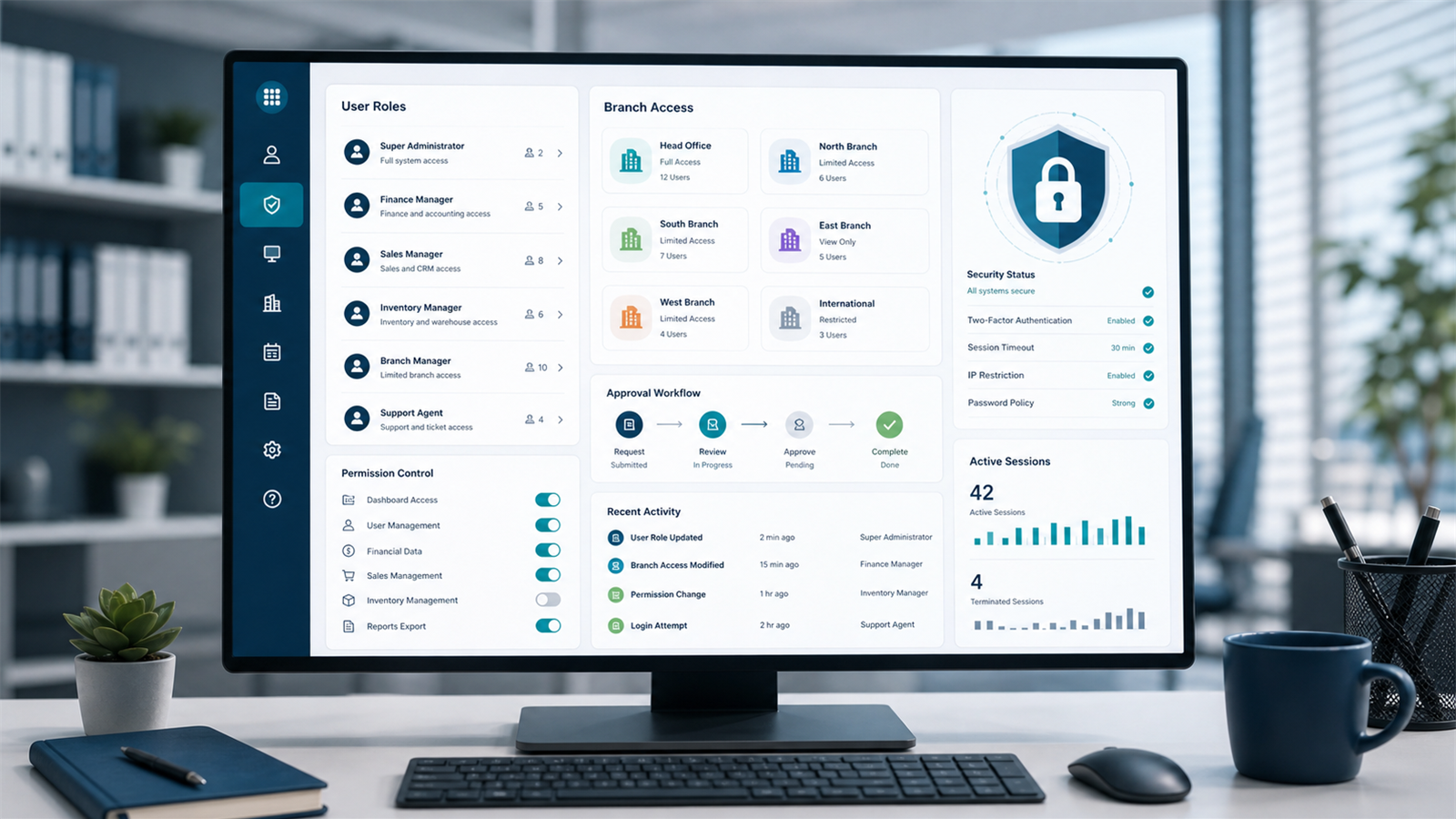 BayziBook security and access control ERP module